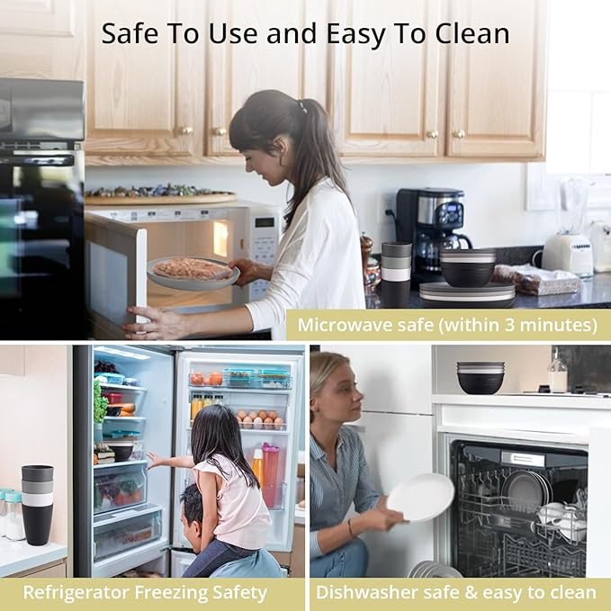 12pcs Unbreakable Camping Dinner Set, 4 Person Set, Reusable, Microwave & Dishwasher Safe, Modern Durability, White, Gray, Dark Gray, Black