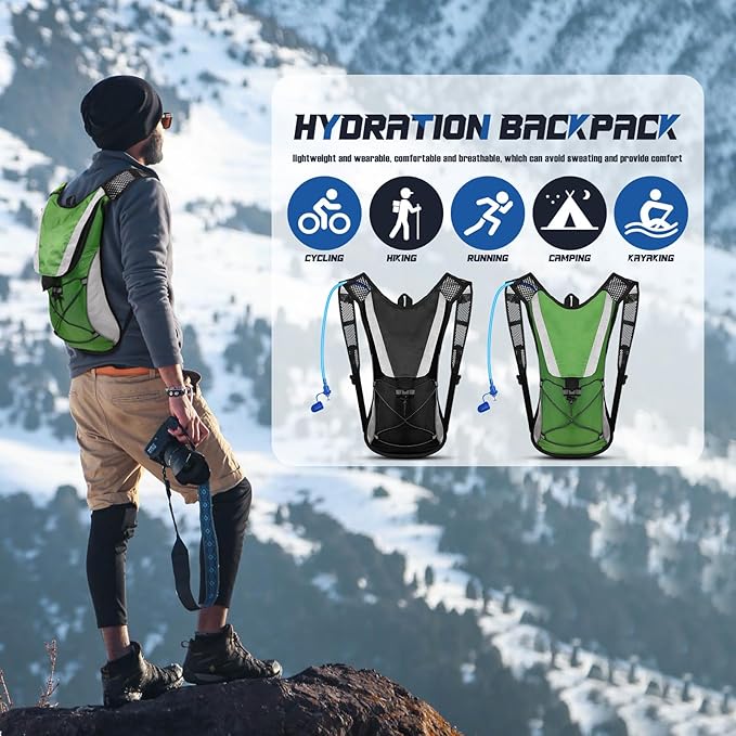 2 Pack Hydration Backpack Pack with 2L Water Bladder, Hiking Backpack with Hydration Bladder Water Rucksack Backpack Bladder Bag Cycling Bicycle Bike/Hiking Climbing Pouch