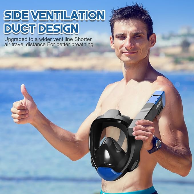 Supertrip Full Face Snorkel Mask Adults, Snorkeling Gear for Adults with Shorten Breathing Distance, Snorkel Mask for 180°Panoramic View Camera Mount Advanced Breathing System, Anti-Fog Anti-Leak