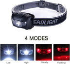 HappyOrange 4-Pack Waterproof LED Headlamp (White and Red Lights), 4 Light Modes Lightweight Headlight for Running, Hiking, Hunting, Fishing, Camping