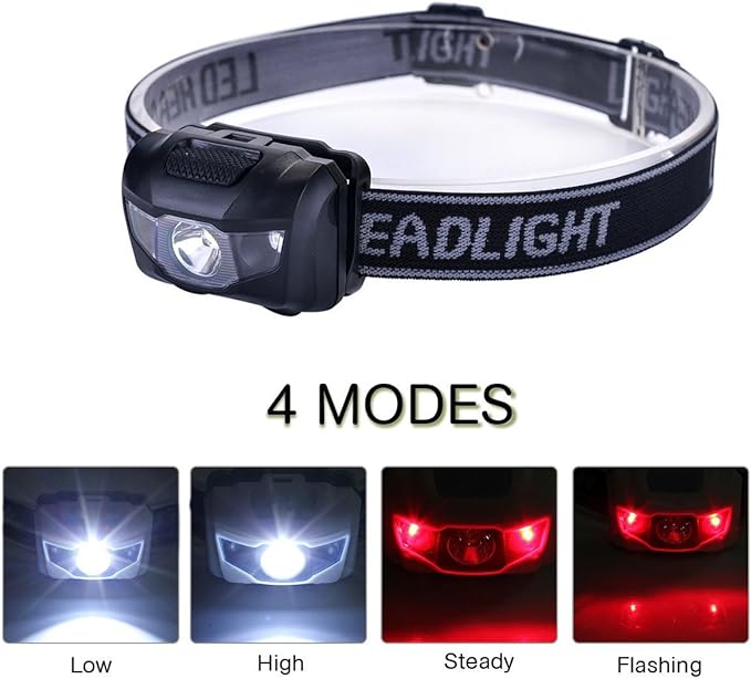 HappyOrange 3-Pack Waterproof LED Headlamp (White and Red Lights), 4 Light Modes Lightweight Headlight for Running, Hiking, Hunting, Fishing, Camping
