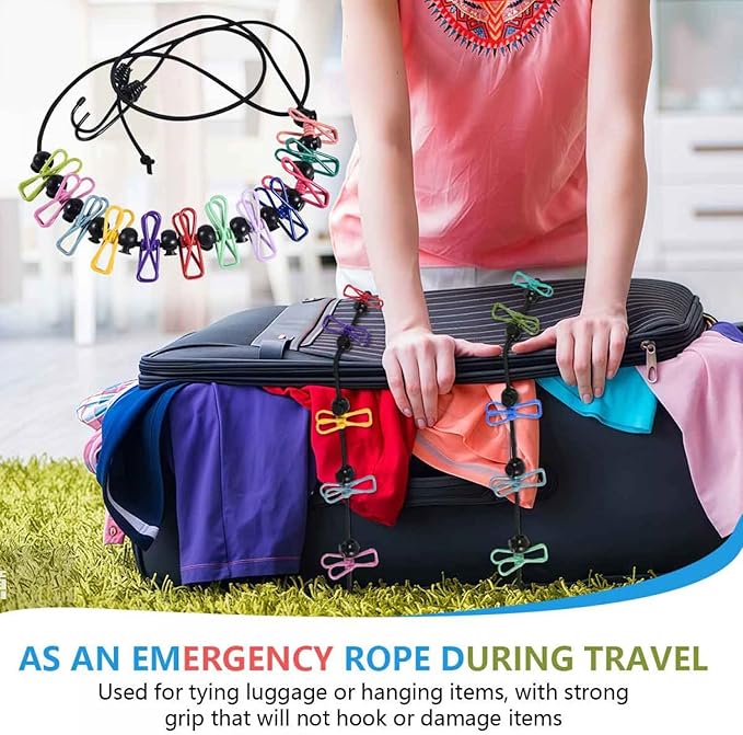 SenseYo 2 Set Retractable Portable Clothesline for Travel with 44 Clothespins, Camping Clothes line for Indoor Outdoor Balcony Hotel Room Laundry Drying