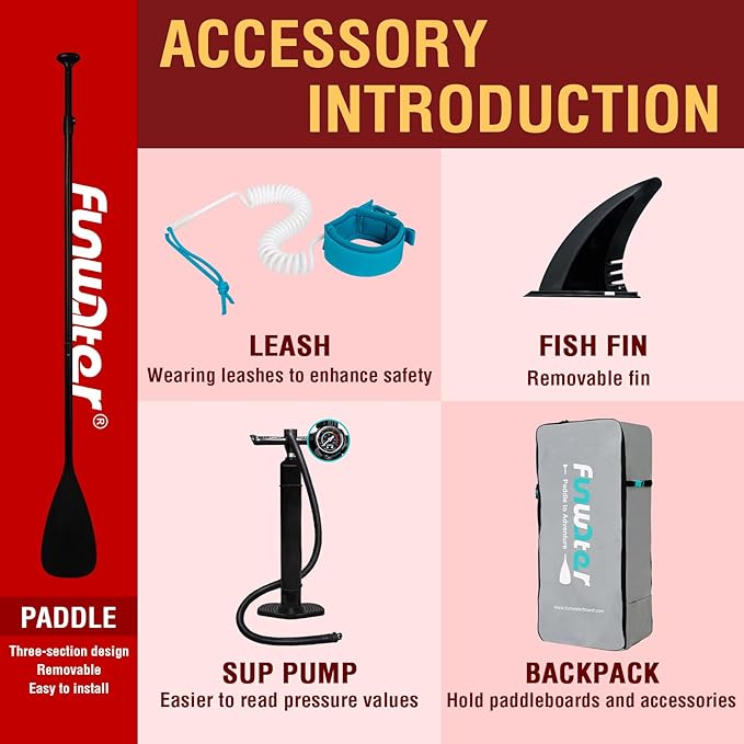 FunWater Inflatable Stand Up Paddle Board with Premium SUP Paddleboard Accessories, Anti-Slip EVA Deck, 11'/10'6'' Paddle Boards for Adults & Youth of All Skill Levels