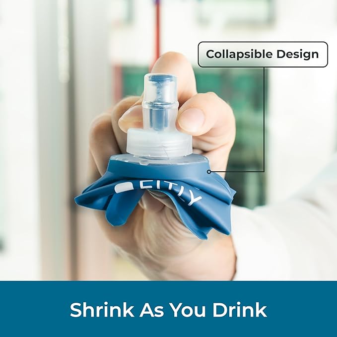 Soft Flask - Shrink As You Drink Soft Water Bottle for Hydration Pack - Folding Water Bottle Ideal for Running, Hiking, Cycling, Climbing & Rigorous Activity