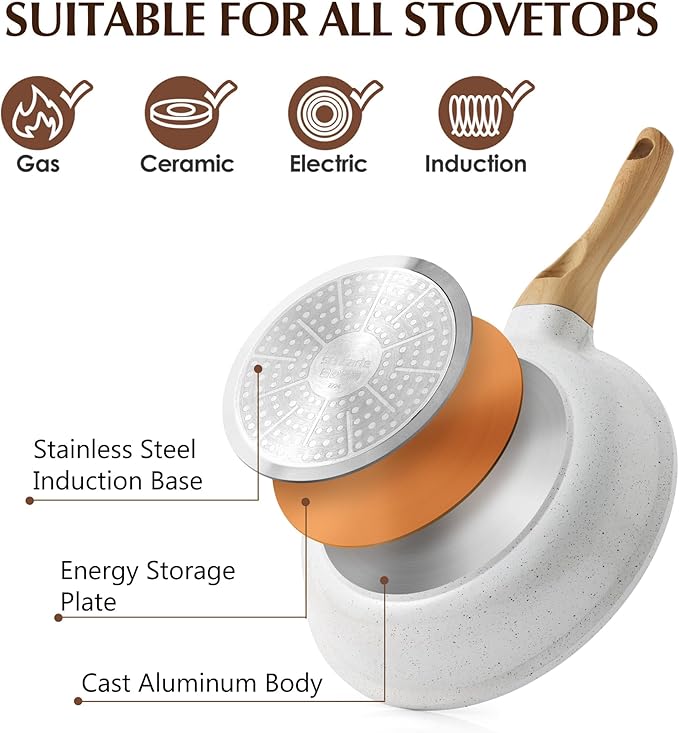 SENSARTE Nonstick Ceramic Cookware Set 23-Piece, Healthy Pots and Pans Set, Non-toxic Kitchen Cooking Set with Stay-Cool Handles, Silicone Utensils and Pot Protectors, PFAS & PFOA Free