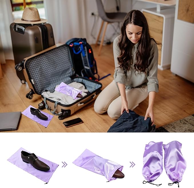 GONGKANGYUAN 4 Pack Shoe Bags for Travel Satin Fabric Shoe Bag with Drawstring for Men Women Travel Protecting Storing Shoes (Brown)