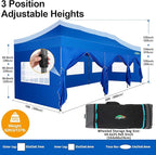 COBIZI 10x30 Pop up Canopy Tent 10x30 Canopy with 8 Sidewalls Waterproof Heavy Duty Commercial for Parties Outdoor Garden Gazebo Tent, Carry Bag with Wheel(10x30ft,Blue)