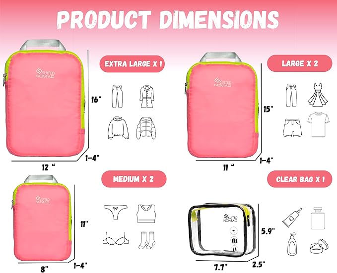 6 Set/3 Set Ultralight Compression Packing Cubes, Suitcase and Backpack Travel Organizer Bags