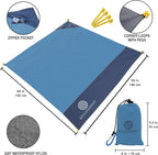 ECCOSOPHY Sand Proof Beach Blanket - Waterproof Picnic Blanket 60x55-Outdoor Compact Pocket Blanket-Lightweight Ground Cover for Hiking, Camping, Festivals, Sports, Travel-with Bag & Stakes (Denim)
