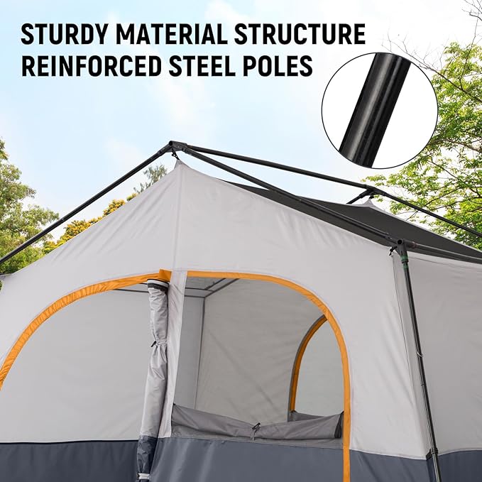 HIKERGARDEN 6-8 Person Camping Tent - Portable Family Cabin Tent for Camp, Windproof Fabric Camp Tent Outdoor for Hiking, Backpacking, Traveling