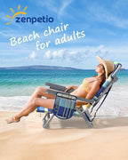 ZENPETIO Beach Chair, Camping Chair for Adults, Reclining Backpack Chair for Pool, Beach, Camping, Outdoors