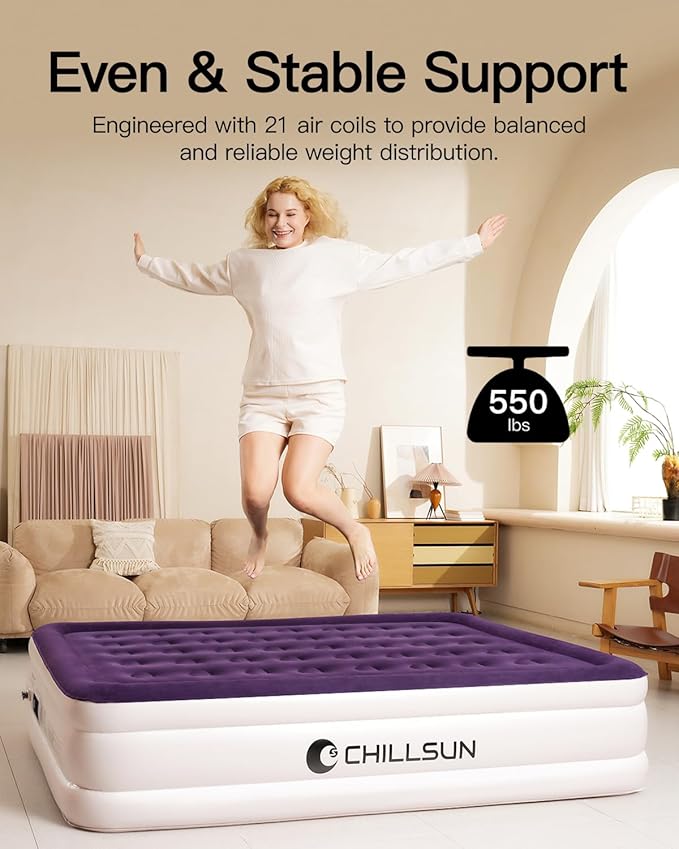 CHILLSUN Twin Air Mattress Inflatable Airbed with Built in Pump, 3 Mins Quick Self-Inflation, Comfortable Top Surface Blow Up Bed for Home Portable Camping Travel, 75x39x18'', 550 lb MAX
