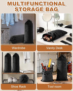 6 Pcs Single Shoe Bags for Travel, 17.3"x8.6" Washable Travel Shoe Bags for Packing in Suitcase, Velvet Dust Bag with Drawstring, Shoe Pouch for Women and Men, Travel and Home Storage(Black Beauty)