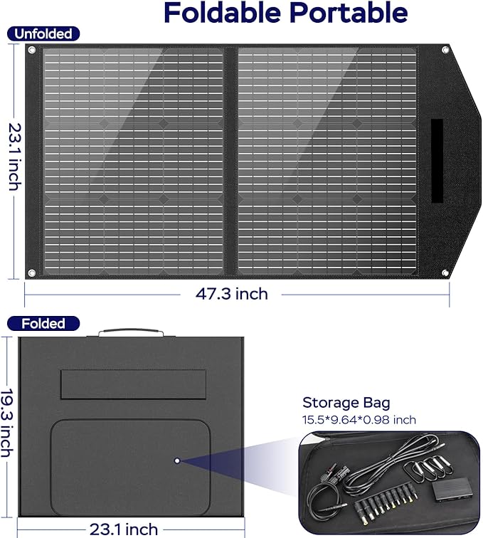MARBERO 100W Portable Solar Panel 100 Watt Foldable Solar Panel Charger for Power Station, USB/DC Devices 18V Output(10 Connectors) >23% High Efficiency IP68 Waterproof for Camping Outdoor RV Cloudy