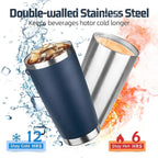 20 oz Tumbler with Lids and Straws, Stainless Steel Insulated Travel Coffee Mug, Double Wall Vacuum Insulated Tumblers, Powder Coated Coffee Tumbler for Cold & Hot Drinks (Navy Blue)