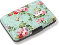 Credit Card Holder, Mini Aluminum Card Wallet RFID Blocking Slim Metal Hard Card Case for Women Men, Green Flowers