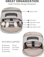 LOVEVOOK Laptop Backpack Purse for Women, Work Travel Computer Bags, College School Backpack for Student Girl, Quilted Casual Daypack with USB Port, Fit 15.6 Inch Laptop, Grey