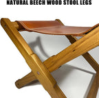 Foldable Leather Stool, Portable Beech Wood Artist Folding Stool, Italian Top Vegetable Tanned Leather Seat, Home Fashion Genuine Leathers Director’s Stools for Home Outdoor Camping Fishing