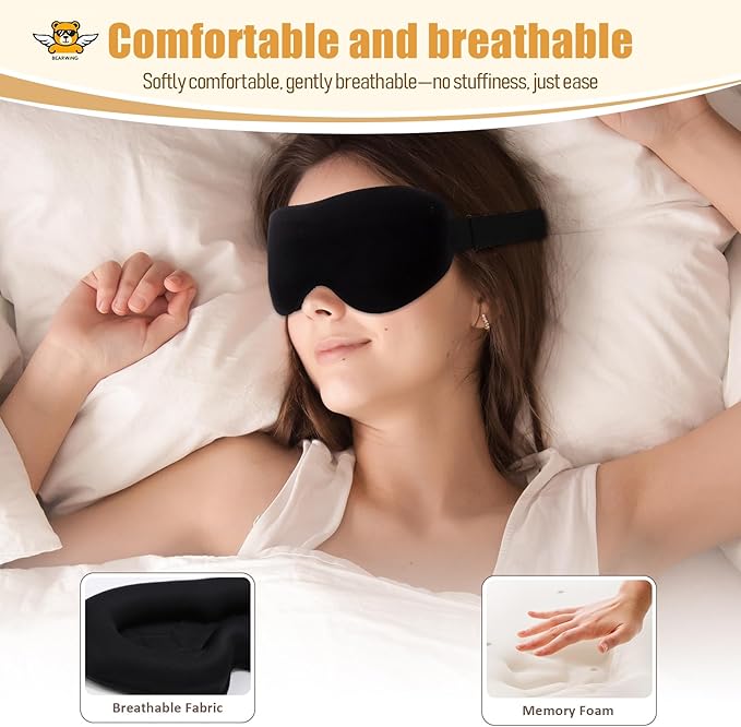 Premium Ultra-Light Sleep Mask, Only 0.73oz, 100% Light Blocking, Comfortable 3D Countered Memory Foam, Lash Extension Eye Masks for Sleep, Travel, Office, for Men Women Side Sleeper, Black