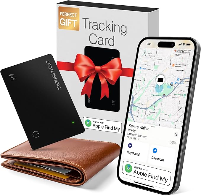 SPOTMINDERS Apple MFi Certified Wallet Tracker Works With Apple Find My Tracking Card for Wallet Card Rechargeable IP68 Waterproof 0.07in Slim iPhone Item Finder for Luggage Tags Purse Gifts for Women