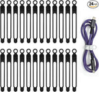 Silicone Cord Ties, Reusable 4.2in Cord Organizer for Charging Cables, Electrical Cords, Computer Wires, USB Data Cable Management(24Pcs, Black)