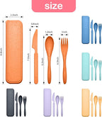 Reusable Travel Utensils Set with Case, 12 Sets Wheat Straw Portable Plastic Fork Spoons Knife Camping Cutlery, Eco-Friendly BPA Free Lunch Tableware for Kids Adults Travel Picnic Silverware