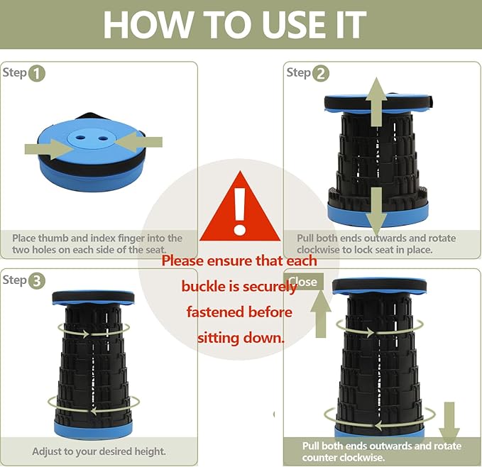 2025 Upgraded Foldable Stool, Capacity Max 660lbs Portable Retractable Small Folding Stool, Collapsible Telescoping Camping Stool for Adults Outdoor Fishing Hiking Gardening Travel BBQ