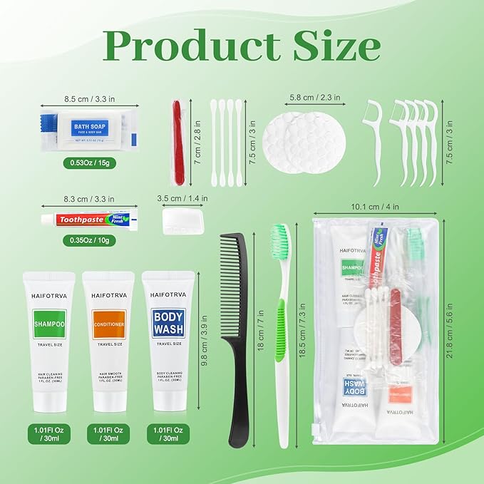 10 Sets Travel Toiletries Kit Bulk, 9-in-1 Disposable Personal Hygiene Kit with Toothbrush,Toothpaste,Floss,Shampoo,Shower Gel,Conditioner,Soap,Comb, and Vanity Kit for Hotel Guest Donations Supplies