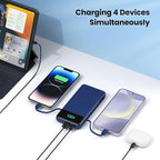 Portable Charger 13800mAh for iPhone with Built-in Cables & AC Wall Plug,5-in-1 USB-C Power Bank,LCD Display External Battery Pack Phone Charger Compatible with iPhone 16/15/14,Android (Dark Blue)