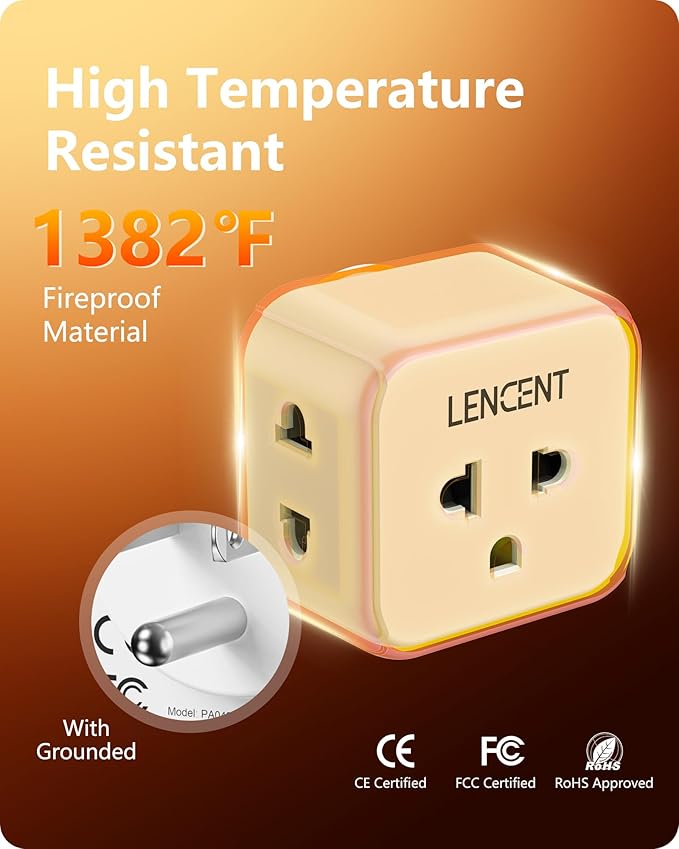 LENCENT EU to US Plug Adapter, European to USA Outlet Adaptor, Travel from Europe to American Outlet, 3-Sided Outlet Extender, Wall Tap, Mini Charger Box, Travel Plug Converter