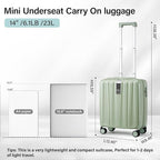 Hanke 14 Inch Underseat Carry On Luggage with Wheels Hard Shell Suitcases Carry On Bag Lightweight Small Mini Suitcase Travel Luggage for Travel（Bamboo Green）