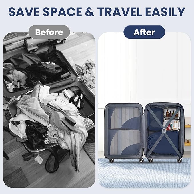 10 Set Compression Packing Cubes, Lightweight Travel Essentials, Stretchable Expandable Storage Bags, Compression Bags for Travel Accessories Luggage Storage Set (10 Pcs, Navy Blue)