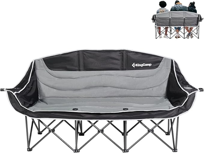 KingCamp Double Camping Chair, Oversized Heavy Duty Loveseat for Adults Portable Folding XL 2 Person Couch Padded Comfortable Two Seat with Cup Holder for Outdoor Lawn Backyard