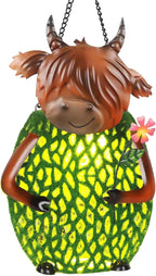 Solar Garden Decor with LED Lights and Hook for Outside Hanging Rural Highland Cattle Solar Lanterns Outdoor Waterproof Hanging