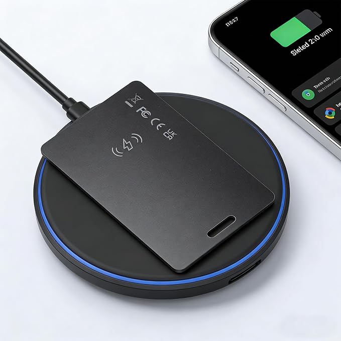 Dual Platform Rechargeable Air Tags Wallet Tracker Card, Dual System Smart Card, Compatible with Apple Find My & Google's Find Hub, Item Locator, Credit Card Size Tracker, Waterproof&Light (Black)