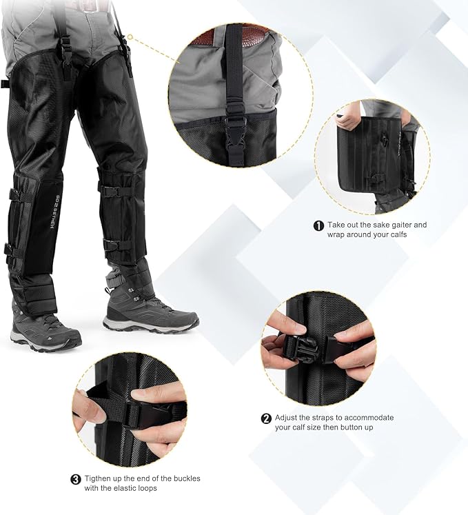 Snake Gaiter, Durable Snake Guard Gaiters for Hunting, Waterproof Snake Legging Chap for Men and Women,Snake Bite Protection Gaiter for Whole Leg with Adjustable Size