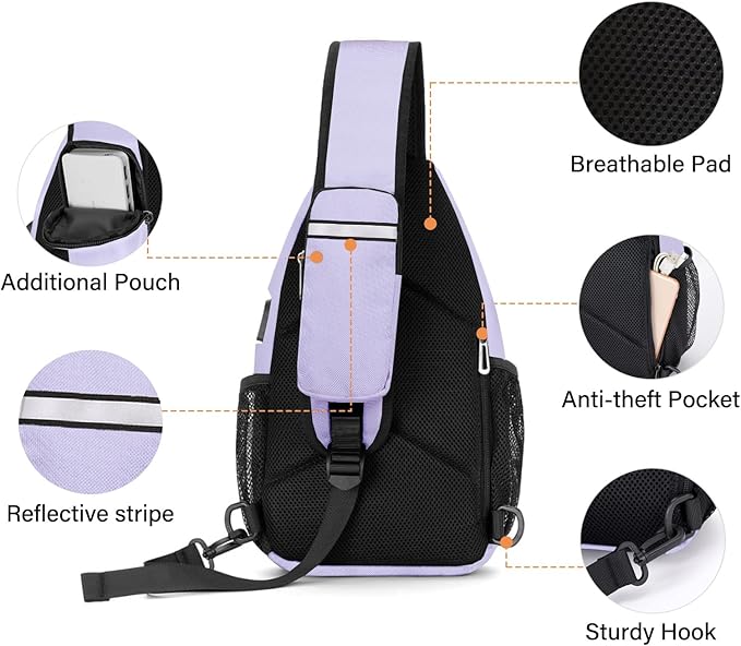 MOSISO Sling Backpack Bag, Crossbody Shoulder Bag Travel Hiking Daypack Chest Bag with Front Square Pocket&USB Charging Port