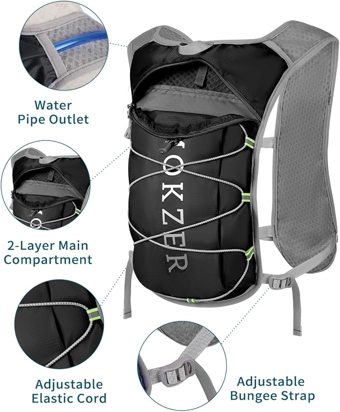 Running Hydration Vest with a 2L Water Bladder, Hydration Pack Lightweight Water Backpack for Running Hiking Cycling Marathon Trail for Men Women