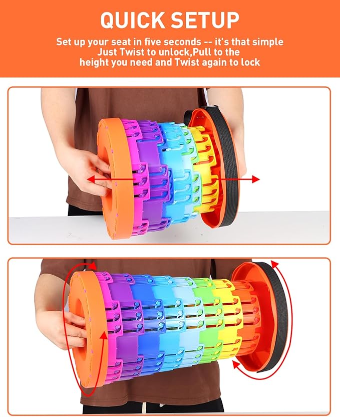 Collapsible Stool with Large Load Capacity,Portable Lightweight Folding Stool for Adults,Collapsible Chair Telescoping Design for Outdoor Fishing,Hiking,Travel,BBQ(Orange-Rainbow)