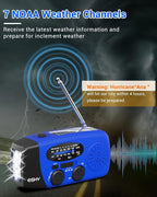 Esky Emergency Hand Crank Radio with 3 LED Flashlight, AM/FM/NOAA Portable Weather Radio with 2000mAh Power Bank Phone Charger, Solar Powered USB Rechargeable Radio for Indoor Outdoor Camping, Blue