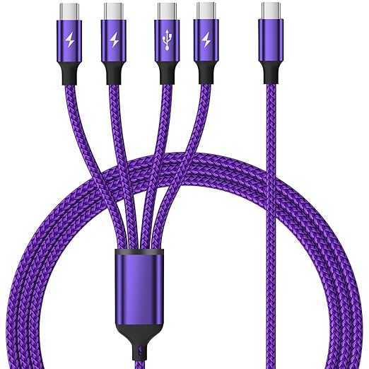 USB C Splitter Multi Charging Cable, Nylon Braided 4 in 1 Cables, USB C to USB C Cable with 4 Type C Compatible with iPhone 17/16 Series, Galaxy S Series with Most Phones and More (1PACK 5FT)