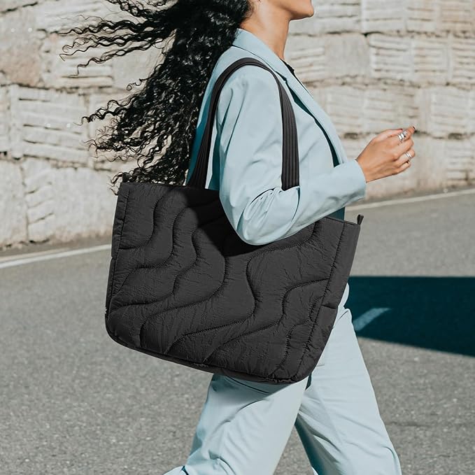 tomtoc 16-inch Puffy Laptop Tote Bag for Women 13.5L, Lightweight Puffer Work Tote with Padded Laptop Compartment for 15/16-inch MacBook, Large Capacity Tote Bag for Office, Business, Daily Essentials