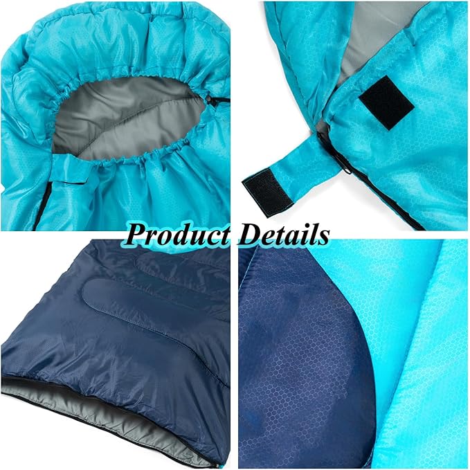 Sleeping Bag - 3 Seasons for Adults Kids Boys Girls Camping Hiking - Warm Cold Weather Lightweight Portable with Compression Bag for Backpacking in Spring, Summer, Fall and Winter