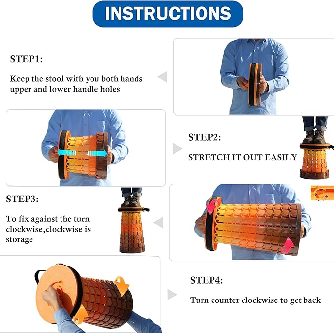 Upgraded 19.7"Portable Collapsible Folding Stool with Cushion Retractable Telescoping Foldable Stool for Adults Heavy Duty Camping Sturdy with Max Load Capacity 1000lbs for Outdoor Fishing Hiking BBQ