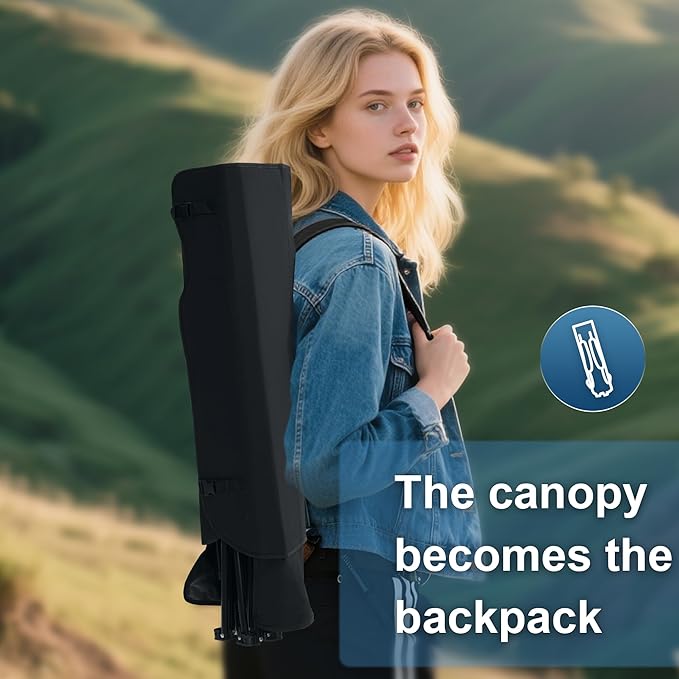 Folding Camping Chair with Canopy, Portable Outdoor Beach Chair for Fishing, BBQ, Picnic, Backyard, Lightweight Sun Shade Chair with Cup Holder, Black