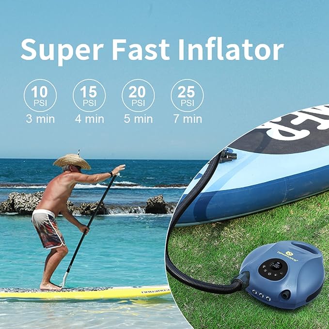 Paddle Board Pump Rechargeable Sup Air Pump Electric Portable with 10000mAh Battery, 25PSI High Pressure Inflator & Deflator for Inflatable Stand Up Paddleboards Kayak Boats Tents