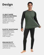 Men's 100% Merino Wool Base Layer Sets Lightweight Active Base Layer for Ski