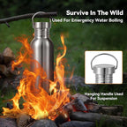 Volhoply 32oz Stainless Steel Water Bottle with Handle 2 Pack,Non Insulated Single Wall, Dishwasher Safe No Plastic 18/8 304 Metal Water Bottles with Wide Mouth for Camping, Hikers, Cyclists