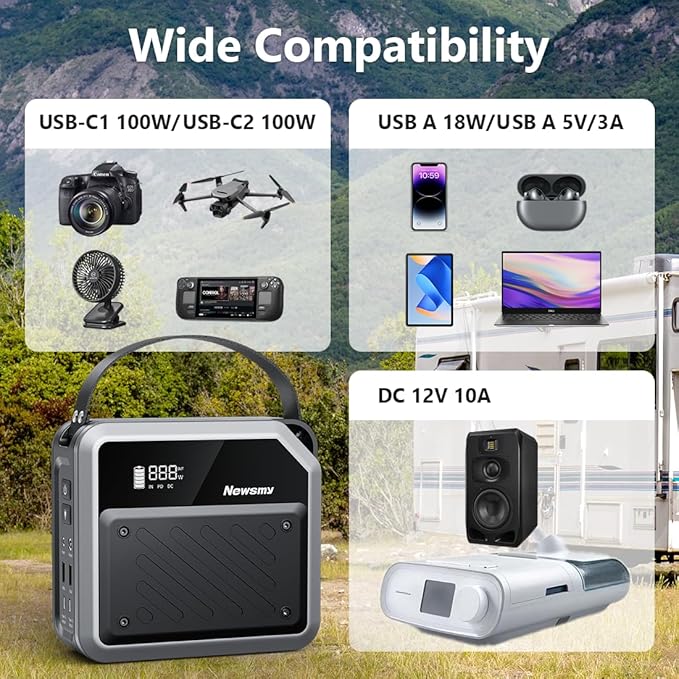 Portable Solar Power Station 270Wh/72000mAh, 268W Max Output, 2×100W USB-C PD, LiMnFePO4 Battery with Spotlight for Hiking, Traveling & Emergency, Drone Charging, Compact Power Stations