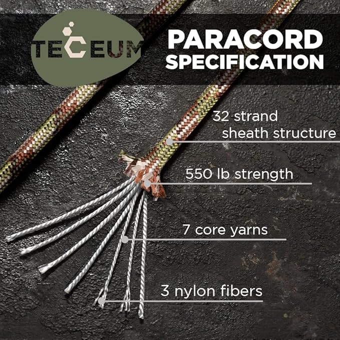 TECEUM 5/32" Paracord Rope 1000 – 1000ft / 200ft / 100ft / 50ft – Tactical Parachute Cord 4mm – 45+ Colors – Nylon String for Survival & Camping Gear – Stripe Cord for Survival – Utility Rope